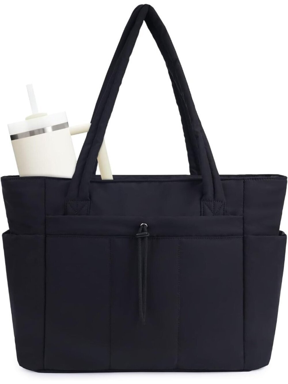 Women 01-black Tote Bag with Cup Holder Laptop Sleeve Travel Work Bag